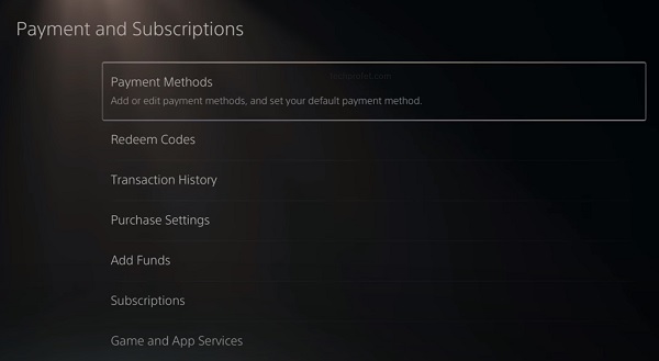 select payment methods